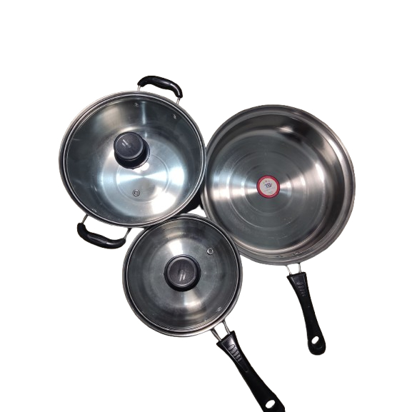 Set Panci Stainless Steel Isi 3 | Panci Dapur Anti Karat | Peralatan Masak Elegan & Tahan Lama
