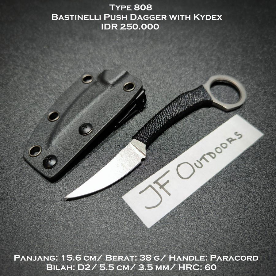 Pisau EDC Outdoor Bastinelli Push Dagger Neck Knife Fixed Blade with Kydex