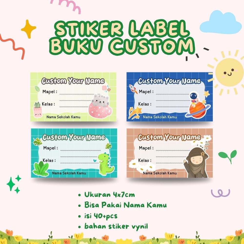

Stiker Label Buku Custom Nama isi 40pcs