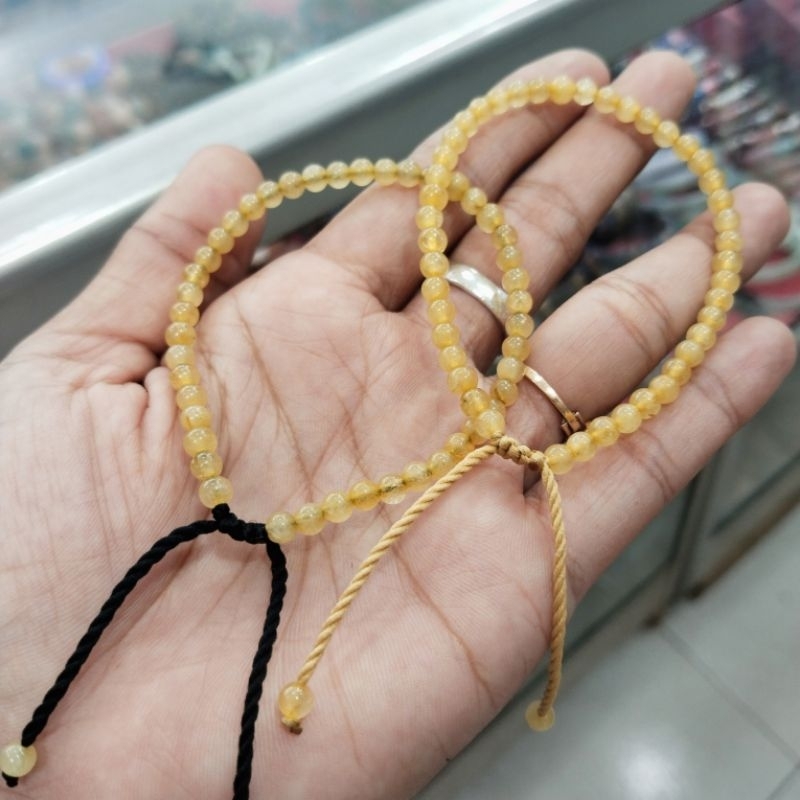 Gelang Tali Serut Batu Kecubung Serat Emas Rambut Sedana Gold Rutilated 4mm