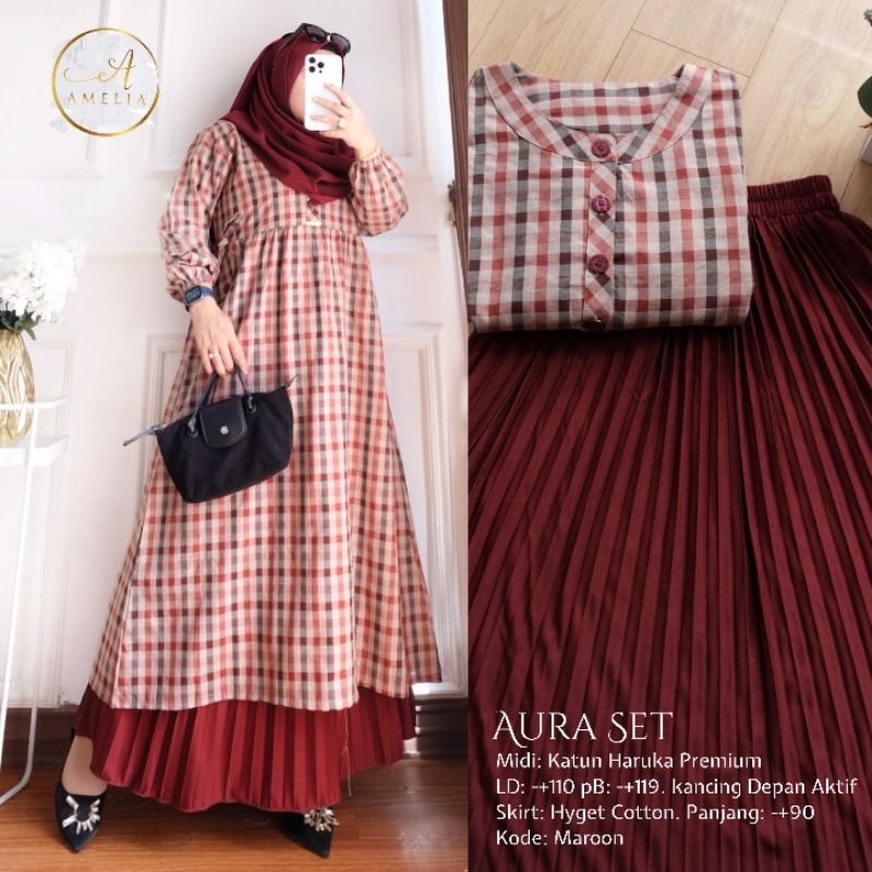DMR Aura Set Tunik Katun Haruka mix rok plisket
