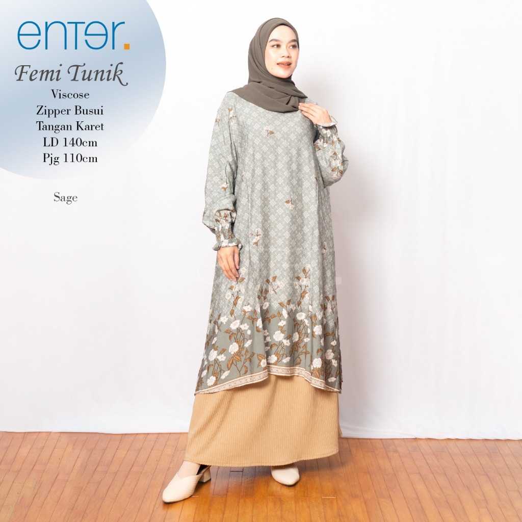 enter atasan jumbo wanita ld 140 femi tunik motif bunga mat viscose