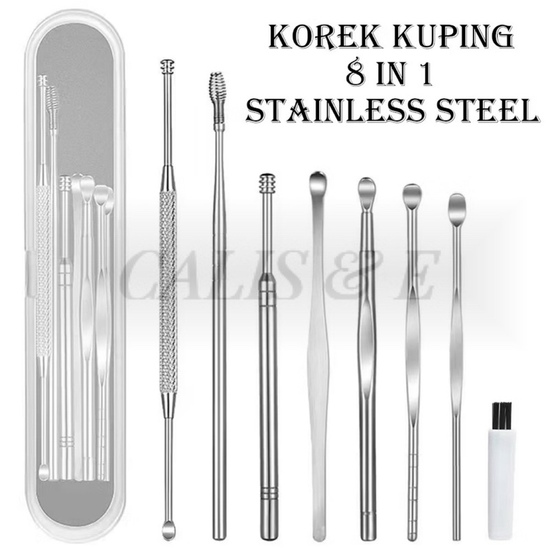 Korek Kuping Stainless | Korek Kuping Set Pembersih Kotoran Telinga 8 In 1 - EC25017