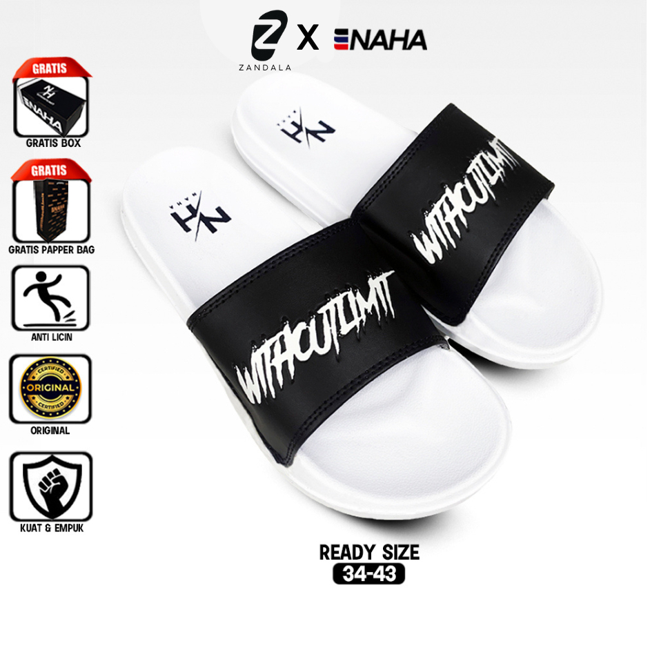 Sandal Couple Kekinian Putih Distro untuk Pria dan Wanita, Size 34 - 43