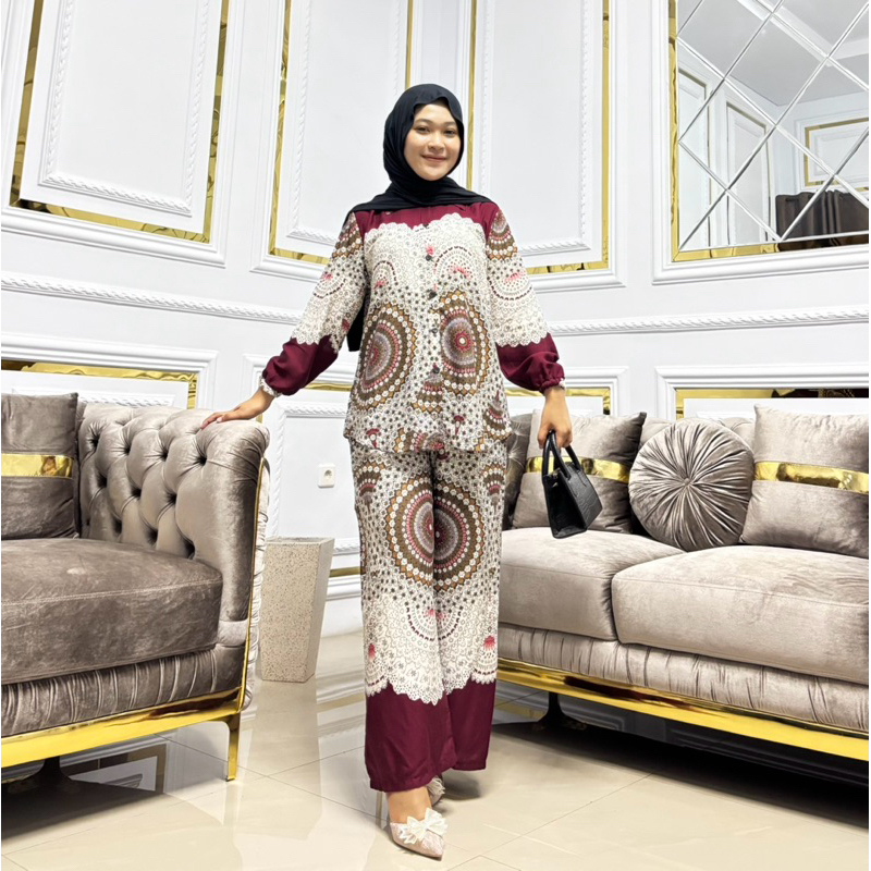 SET KEMEJA CELANA KULOT BUNDLING CELANA DAN BAJU/ONE SET KULOT RAYON MOTIF