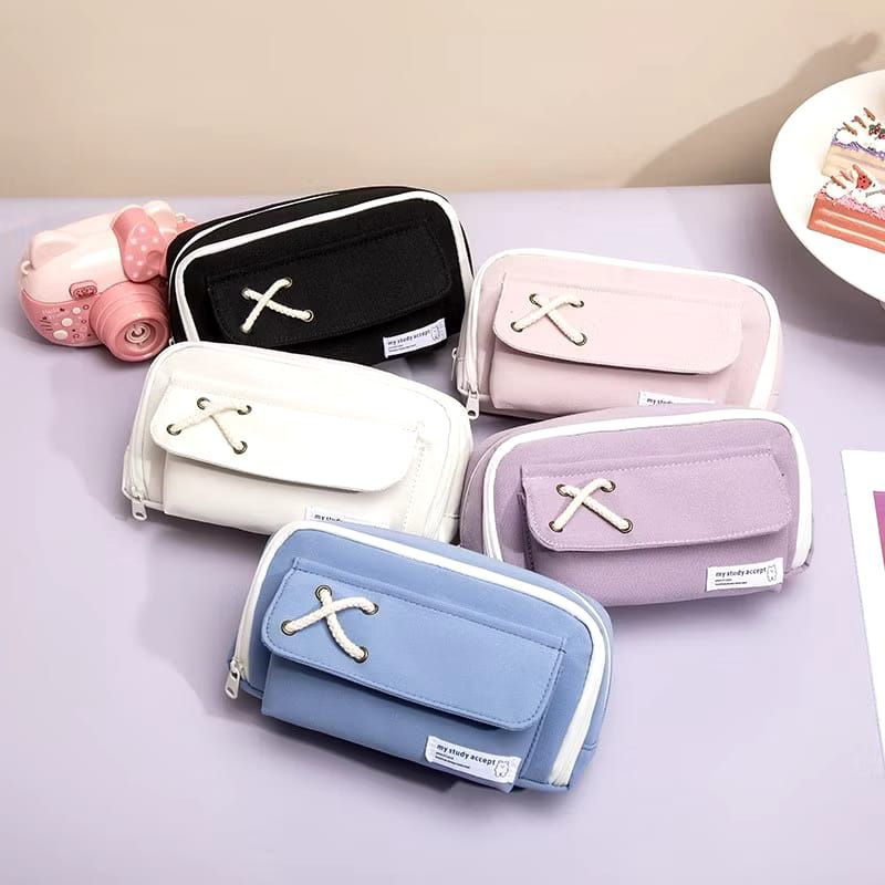 

[AJS] Tempat Pensil Model Pita Silang/Kotak Pensil Kanvas Tali Rami