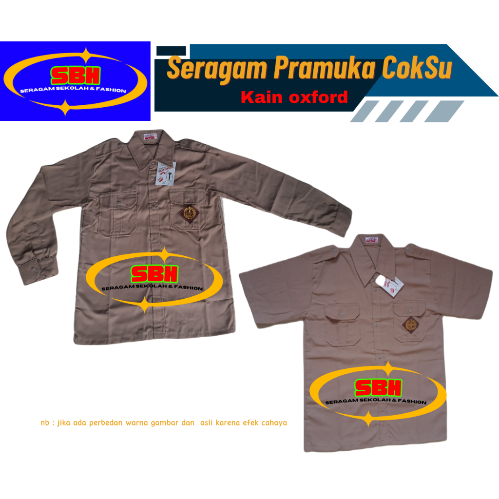 Seragam sekolah baju pramuka coklat Susu (kain Oxfrord) pendek / panjang SD / SMP / SMA