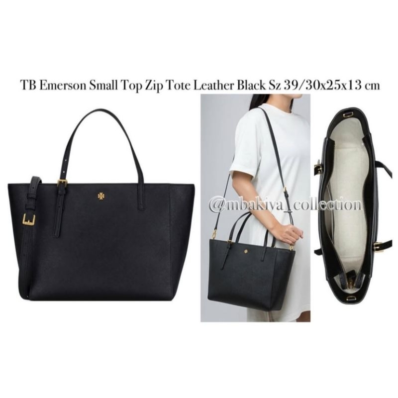 TB Emerson Small Top Zip Tote Leather Black