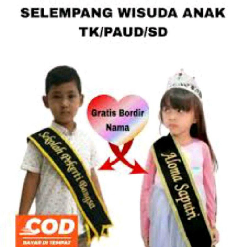 Selempang wisuda anak paud tk sd free bordir nama