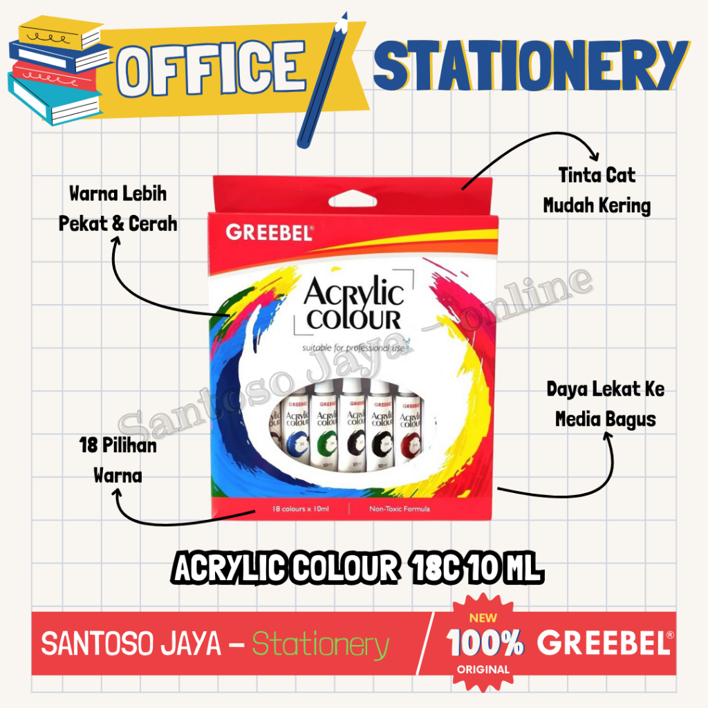 

Cat Akrilik GREEBEL 18 Warna - Acrylic Colour GREEBEL 18x10ml - 18C
