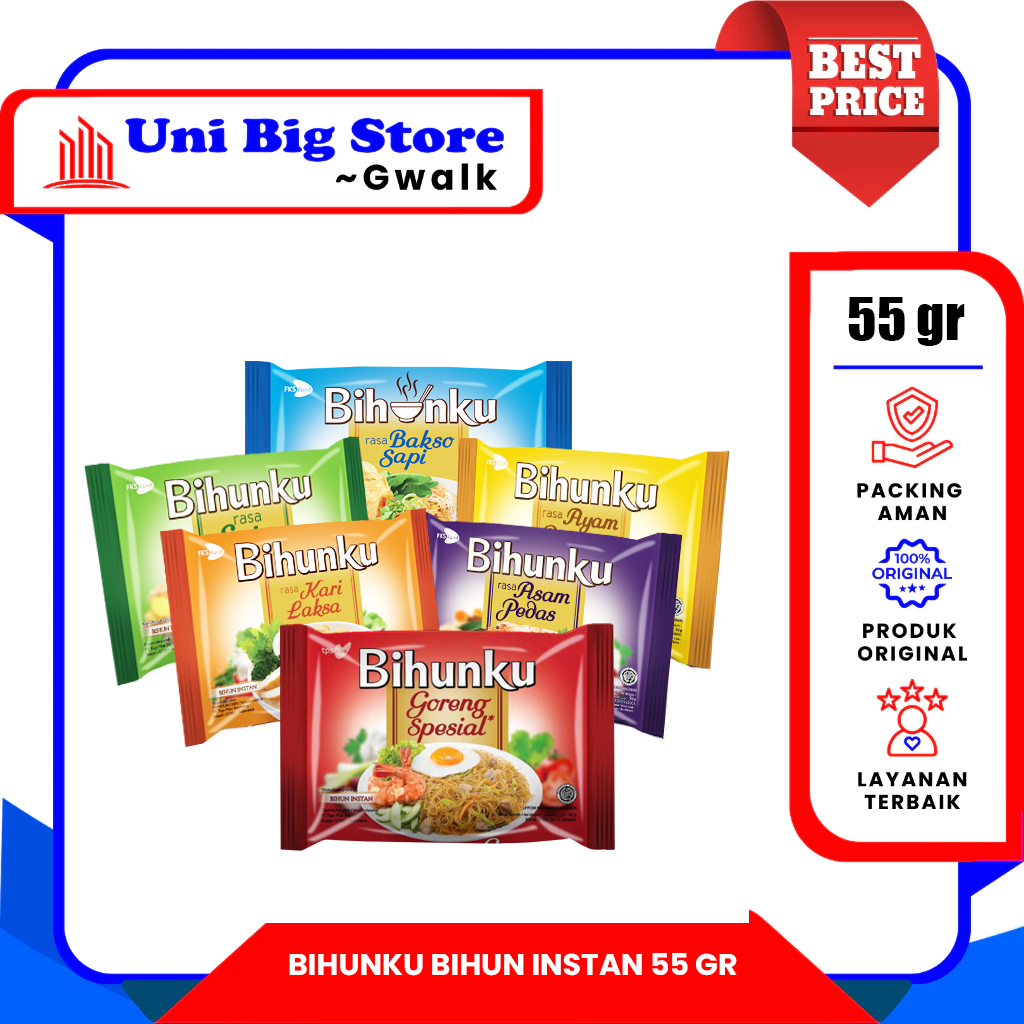 

BIHUNKU BIHUN INSTAN GORENG - AYAM BAWANG - ASAM PEDAS - KARI LAKSA - SOTO - 55 gr