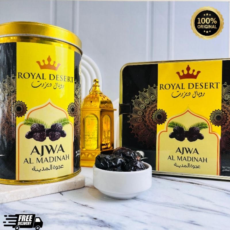 

1 Kg Kurma Ajwa Madinah / Kurma Nabi Kemasan Kaleng Mewah Royal Dessert