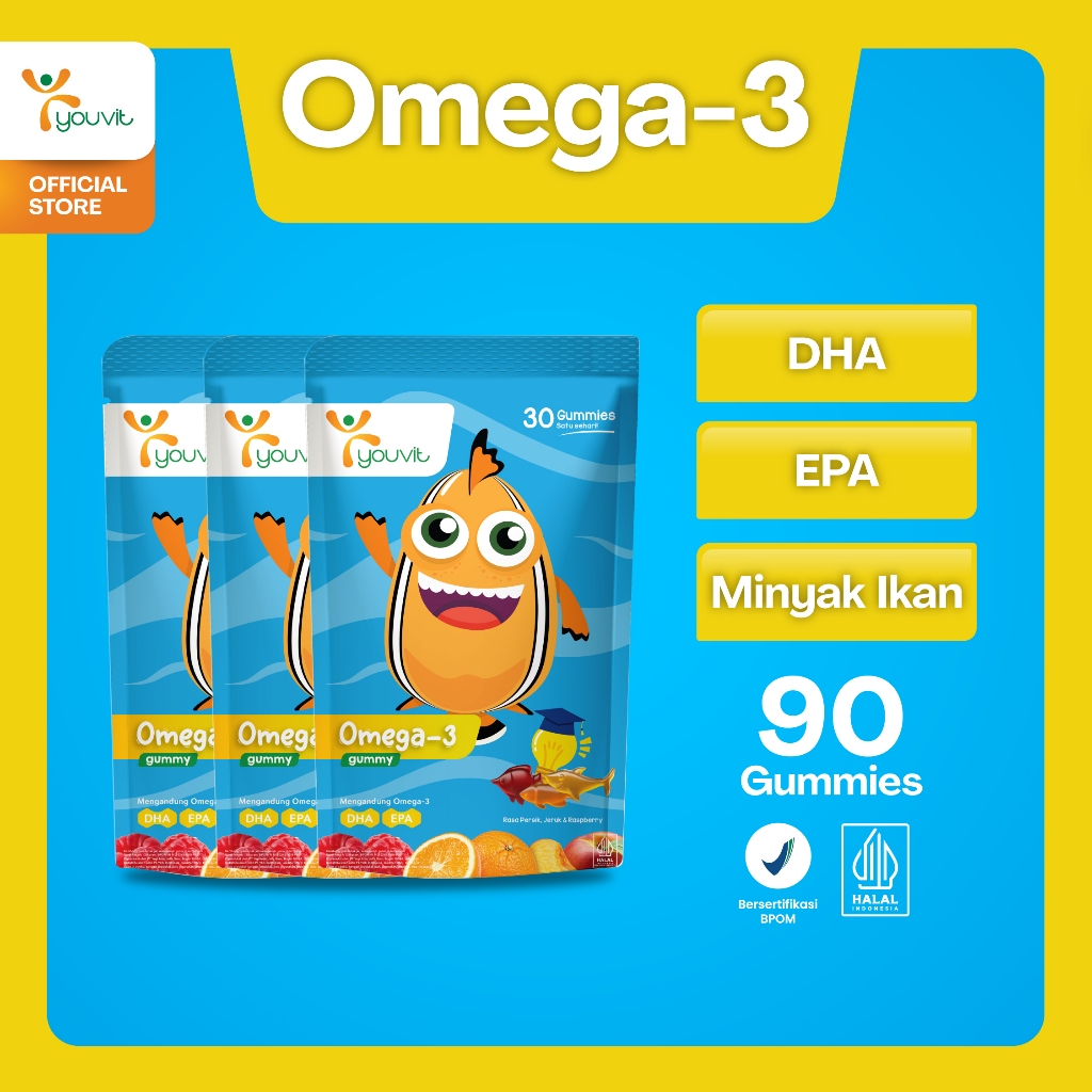 Youvit Omega 3 Anak 90 Hari dengan Minyak Ikan untuk Otak & Mata Anak (Vitamin Otak Anak)