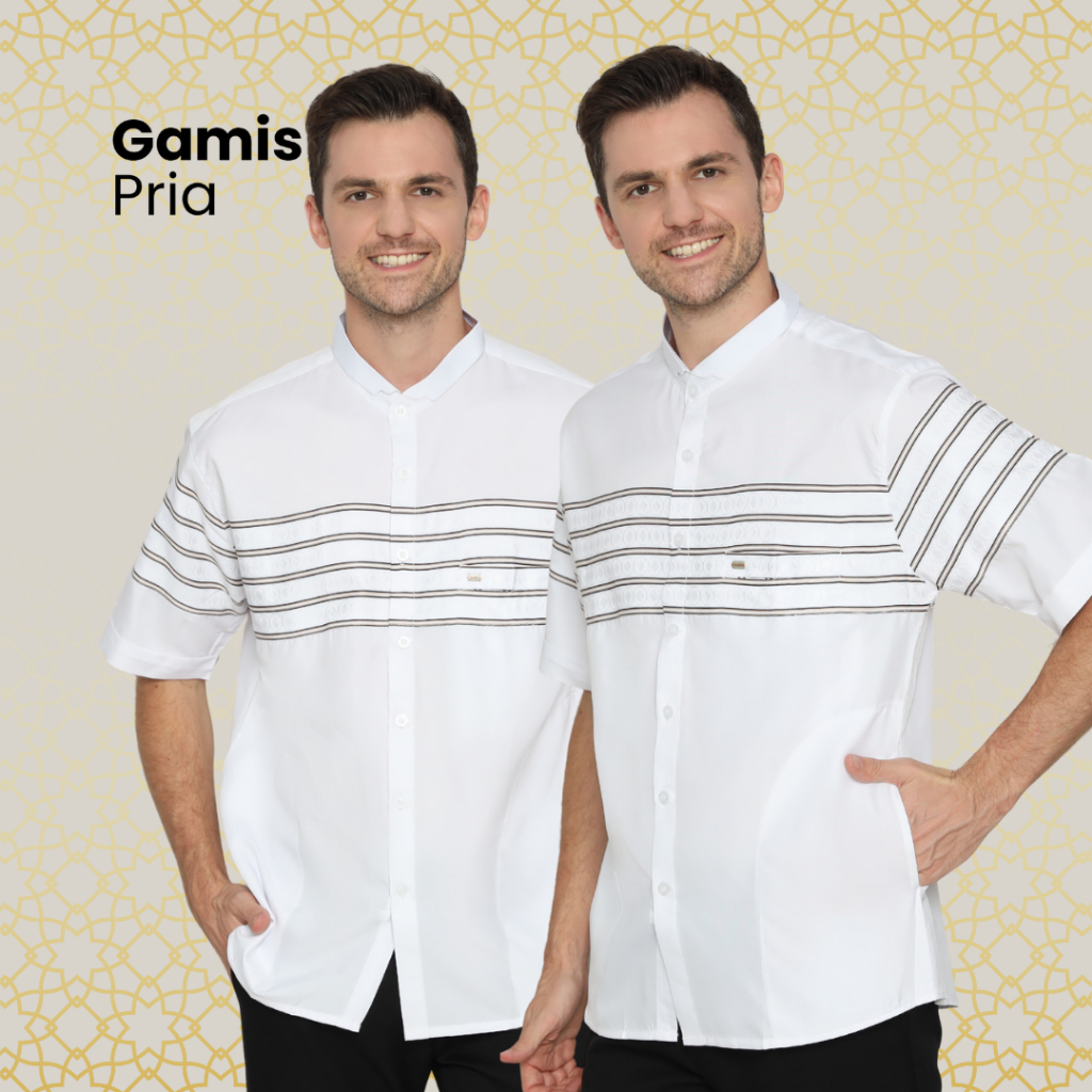 Baju Taqwa Putih Lengan Pendek Al Hilal Kombinasi Garis Busana Muslim Oblong President - Gamis Pria