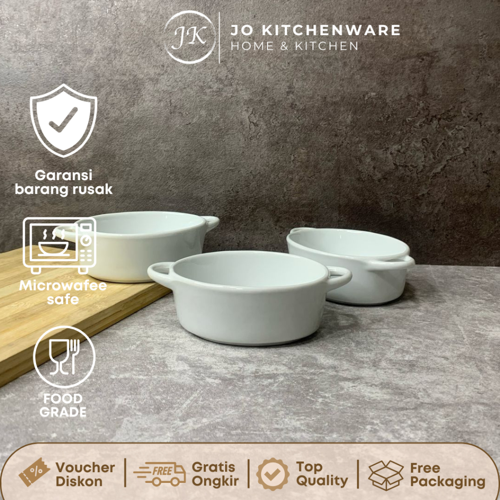 Mangkok Oval Kuping Keramik Premium ukuran 14x12cm putih polos / mangkok hotelware serbaguna JJ469
