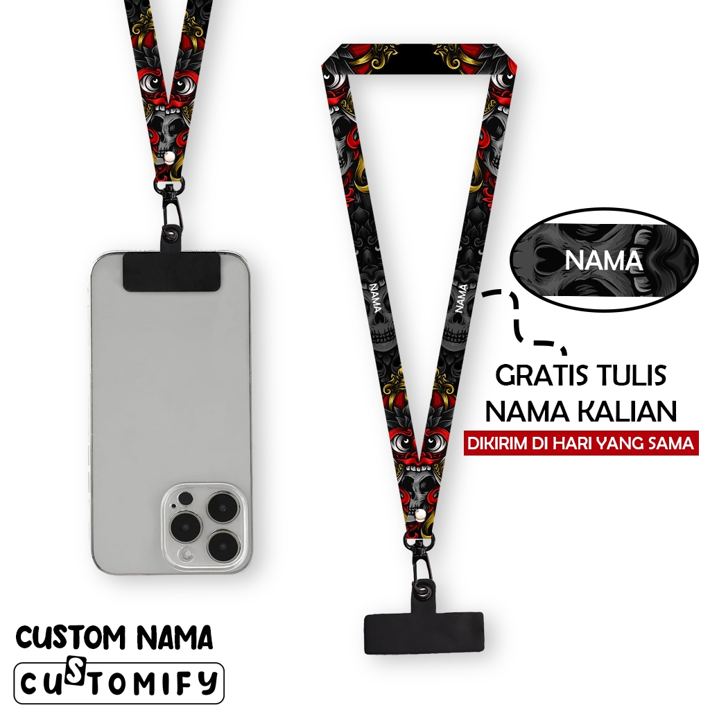 Lanyard Custom Nama Tali Gantungan Name Tag Free 3 karet 1,5 cm Printing 2 Sisi Design 73- Customify