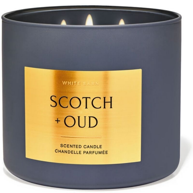 BBW WHITE BARN SCOTCH + OUD 3 WICK SCENTED CANDLE MADE WITH NATURAL ESSENTIAL OILS 411 G RICH SMOOTH