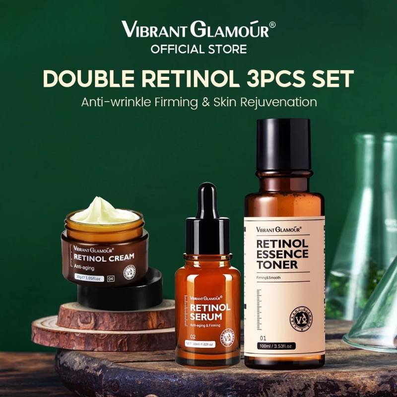 (BPOM) PAKET LENGKAP Vibrant Glamour Retinol 3 PCS [ cream wajah , serum wajah , toner wajah] night 