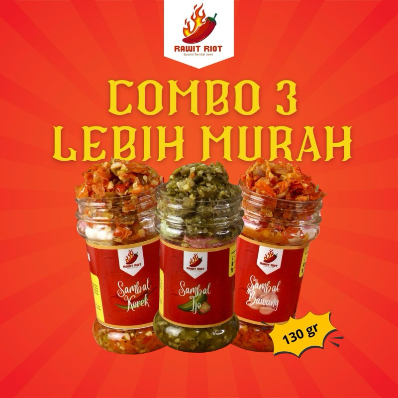 

RAWIT RIOT - SPESIAL PROMO COMBO 3 Sambal Korek, Sambal Ijo, Sambal Bawang 130gr Sambel Siap Saji