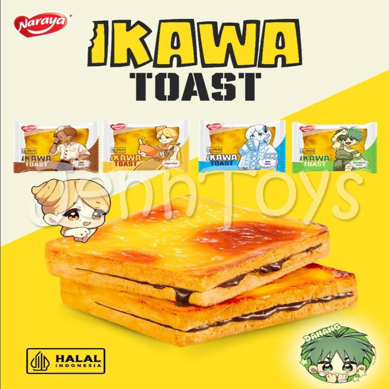 

JennToys - Naraya Ikawa Toast 60gr Roti Panggang Isi Cream Cheese Selai Cokelat Selai Vanila Selai Srikaya Pandan