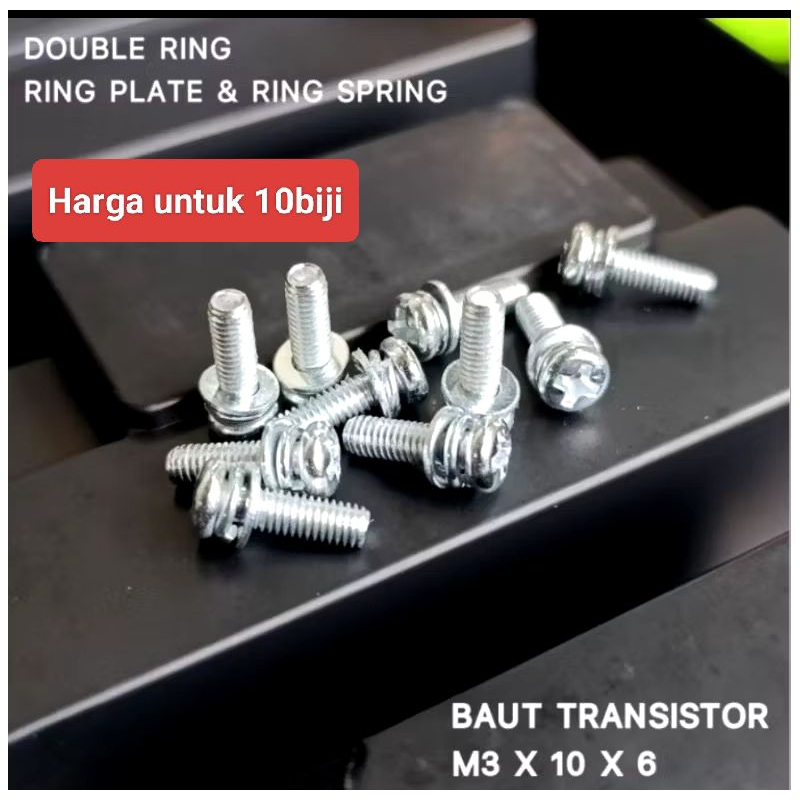 10.pcs Baut transistor M3x10 lengkap ring Baut+Ring untuk transistor final 3mm