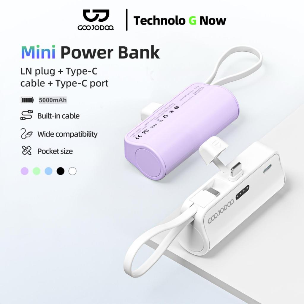 GOOJODOQ 5000mah Mini Powerbank for iphone Android Phone Built in Cable Small Portable Charge Lightn