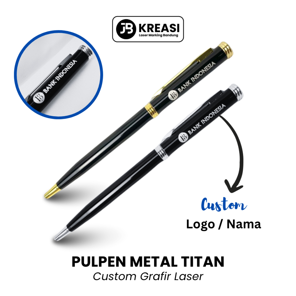 

Pulpen FREE Custom Nama & Logo / Pen Metal Cetak Grafir Laser / Pen Promosi Perusahaan - JB Kreasi
