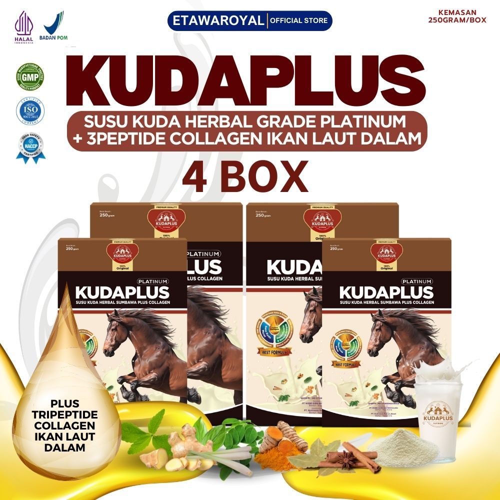 

Kudaplus Susu Kuda Lombok Collagen Susu Kuda Liar untuk Tulang dan Sendi 100% Organik paket 4 Box