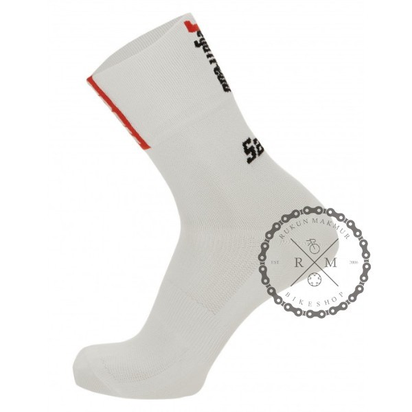Santini Men Road Cycling Socks Team Trek Segafredo White Red - Sock Kaos Kaki Sepeda Balap RoadBike