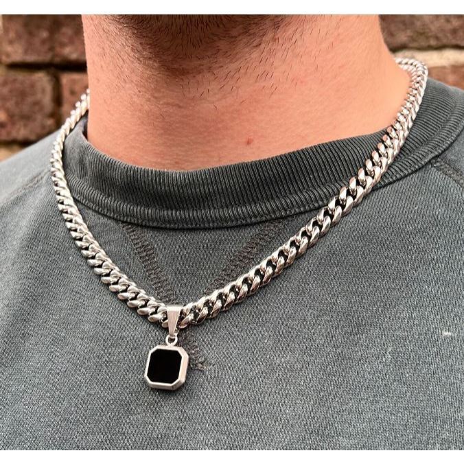 Kalung rantai Hip Hop Pria Ukuran jumbo Liontin Permata Kotak Zikron / kalung Liontin mata hitam