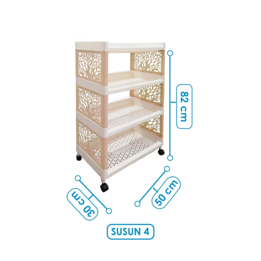Rak Plastik 4 Susun Dengan Roda Rak Serbaguna KIMPLAST Rak Portable Rak Susun Tebal