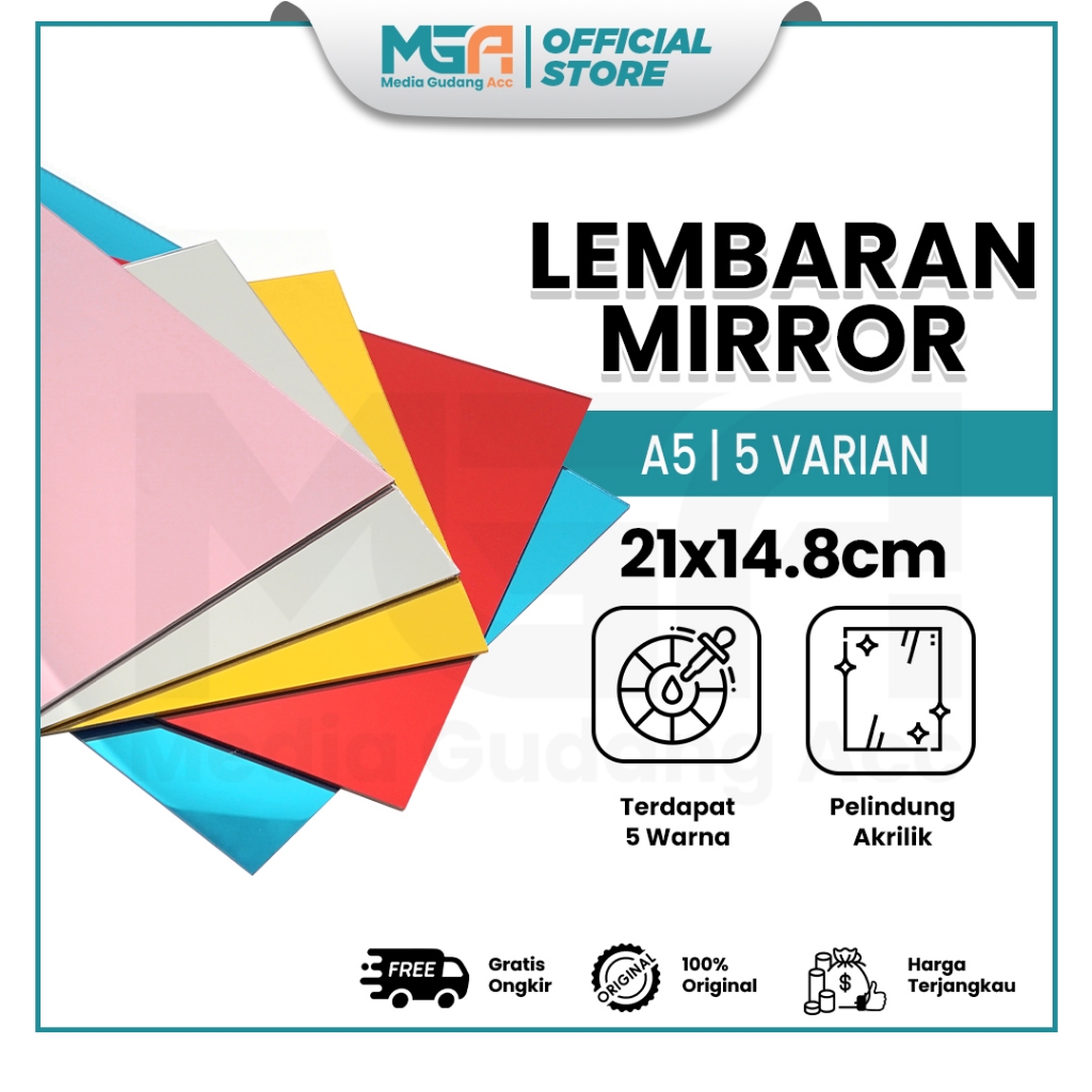 Akrilik Lembaran Mirror A5 2mm Gold Rose Gold Silver Merah Biru