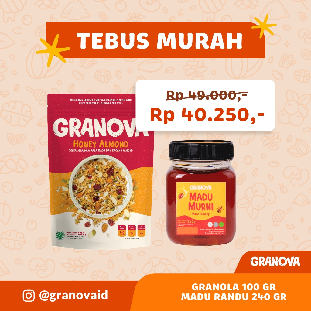 

Granova - Granola Honey Almond (Madu & Almond) 100gr / 270gr - Sereal, Sarapan Sehat, Halal