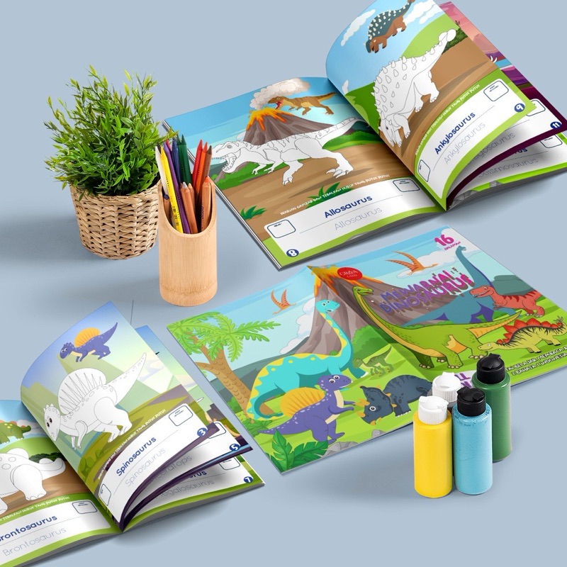 BUKU MEWARNAI DINOSAURUS | BUKU EDUKASI ANAK | ISI 16 HALAMAN | GROSIR EDUKASI