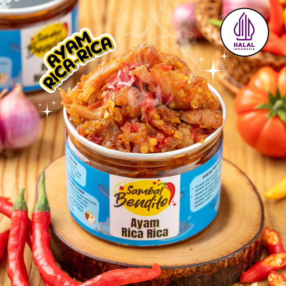 

BENDITO Sambal Ayam Suwir Pedas Goreng Bakar Rica Halal Homemade 140 gr
