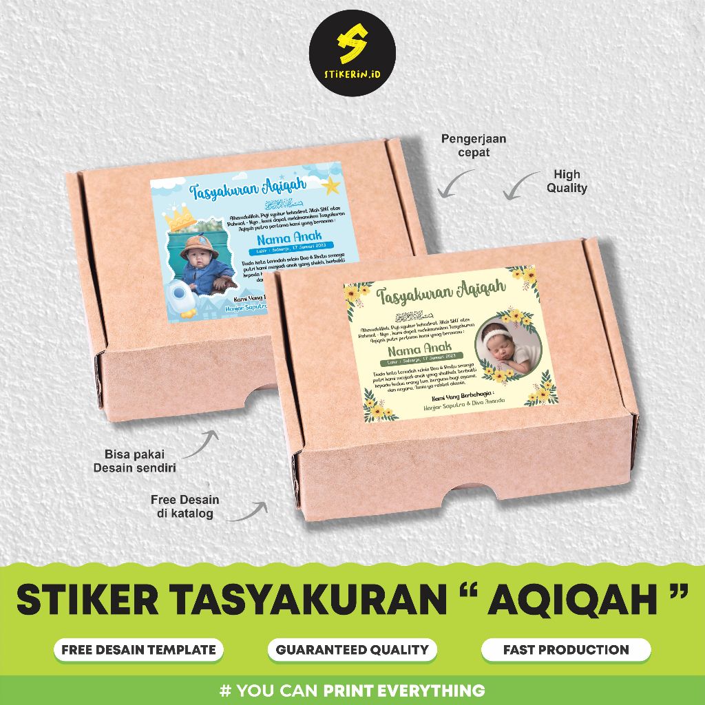 

Cetak Label Stiker Acara Aqiqah Tasyakuranstiker Custom Sticker Kardus A3+