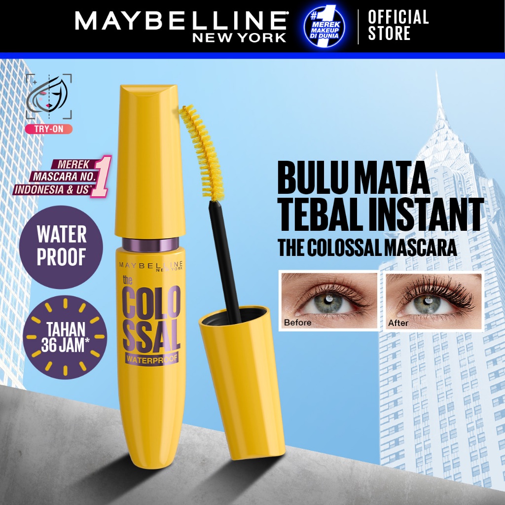 MAYBELLINE OFFICIAL Volume Express The Colossal Waterproof Mascara Make up - 9.2ml Maskara Makeup Ey