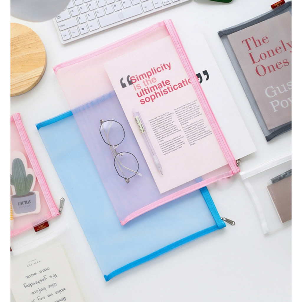 

ENNWEN TP91 Pouch Tempat Pensil Jaring Transparan A4 Zipper Big Size Pencil Cosmetic Bag