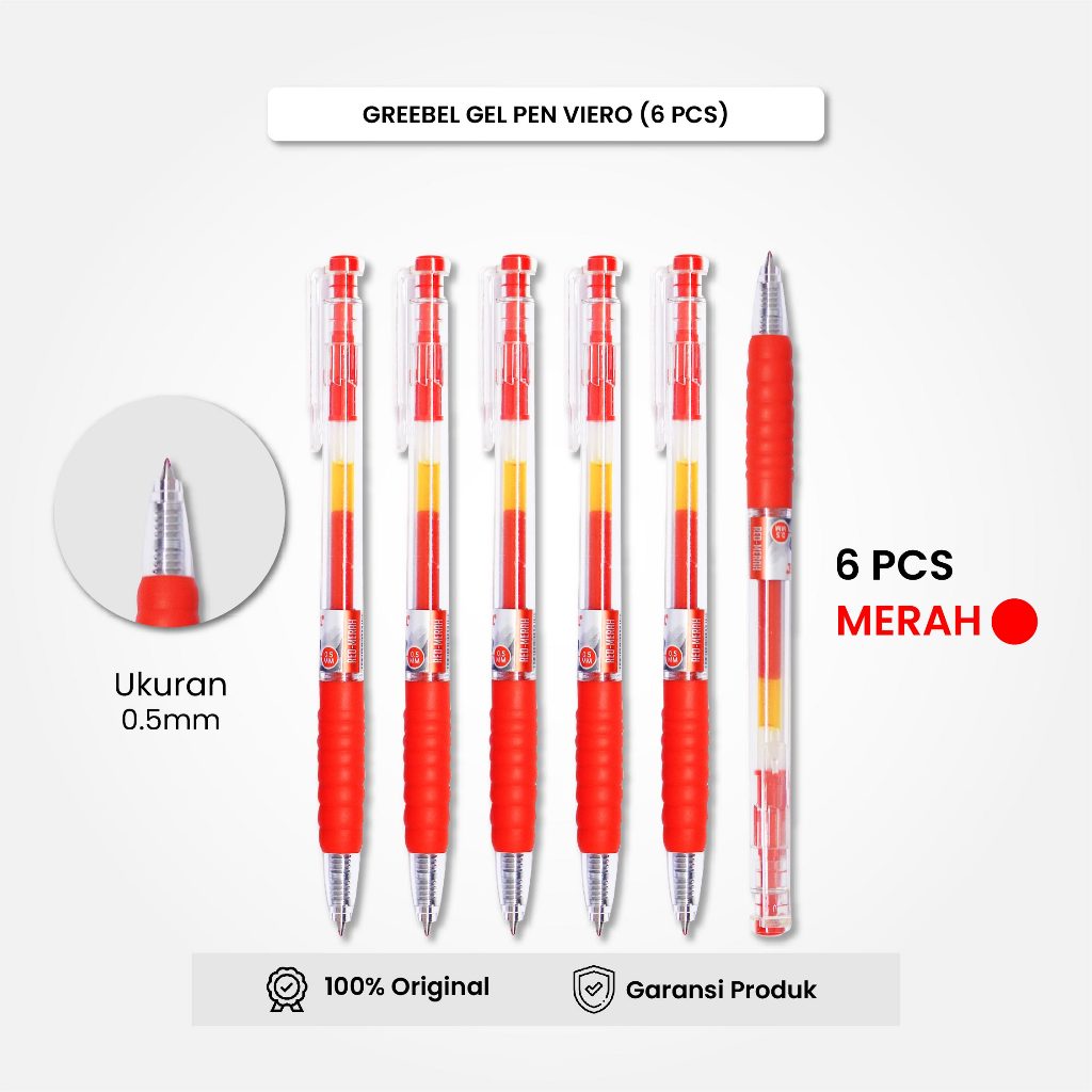 

GREEBEL Gel Pen Pulpen Pena GP-504 Viero 0.5 Tinta Merah (6PCS/SET) / Pulpen Gel Murah Grosir