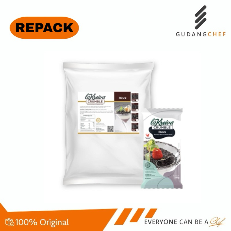 

La Kreiva Crumble Repack 250g - Crumble Black Extra Fine ( Halus ) dan crumble Fine ( Kasar ) ntuk Dekorasi & Baking