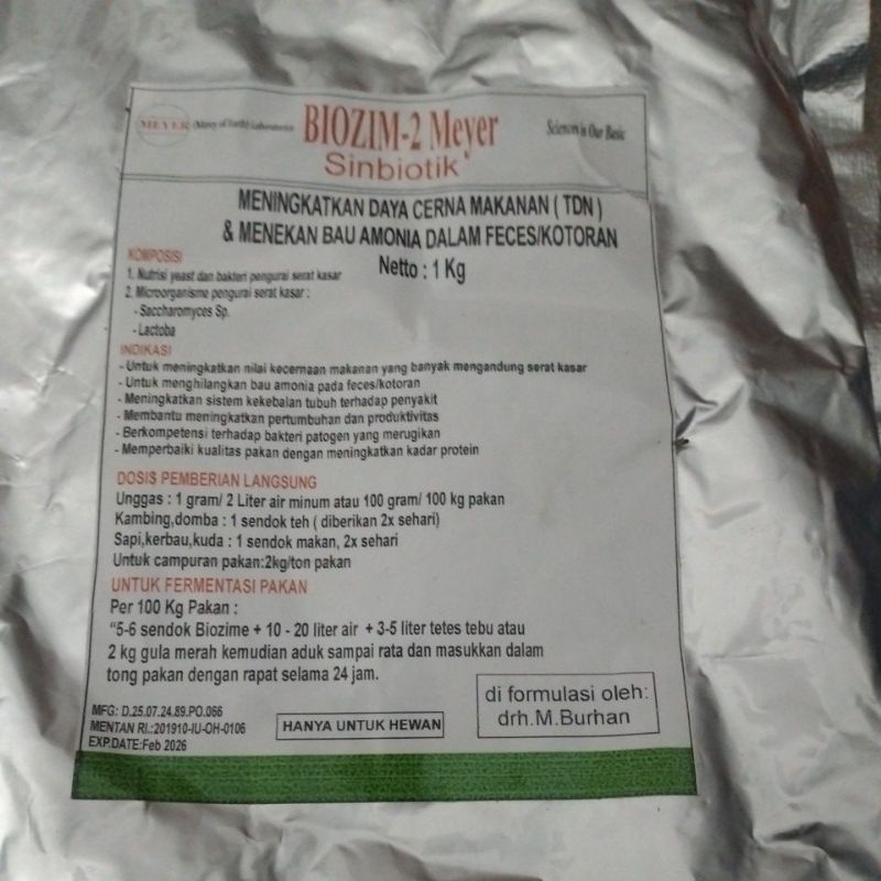Probiotik Unggas dan Ternak Biozim Yeast Sinbiotik 1 kg