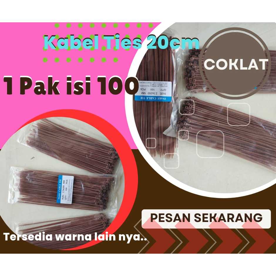 

COKLAT Kabel Ties Nylon 20cm 1 Pack isi 100pcs | Kabel Tis 20cm Berbagai Warna 1 Pak isi 100 pcs