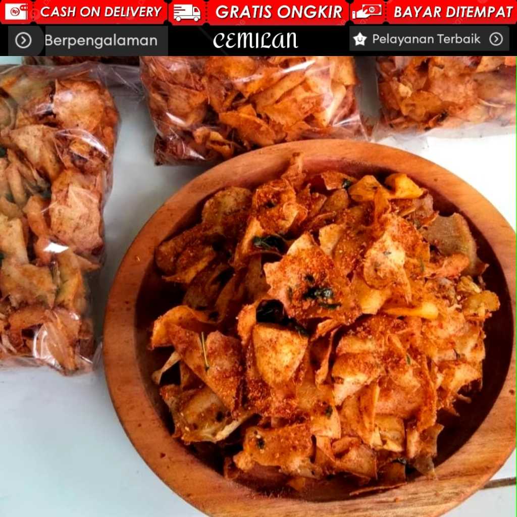 

Cemilan 100gr - 250gr - 500gr - 1kg Kripik Singkong Kriwil Pedas Gurih Daun Jeruk