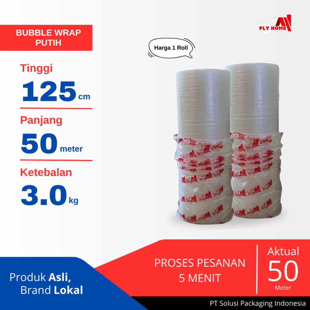 

FLYHOME Bubble wrap putih 3kg 1 roll besar bubblewrap 125x50meter Instan