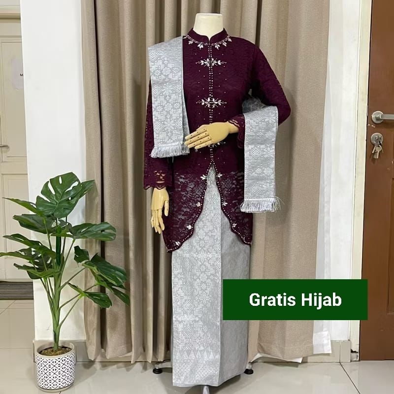 Stelan kebaya winara free hijab/ kebaya brokat payet modern/ kebaya wisuda/ kebaya stelan songket