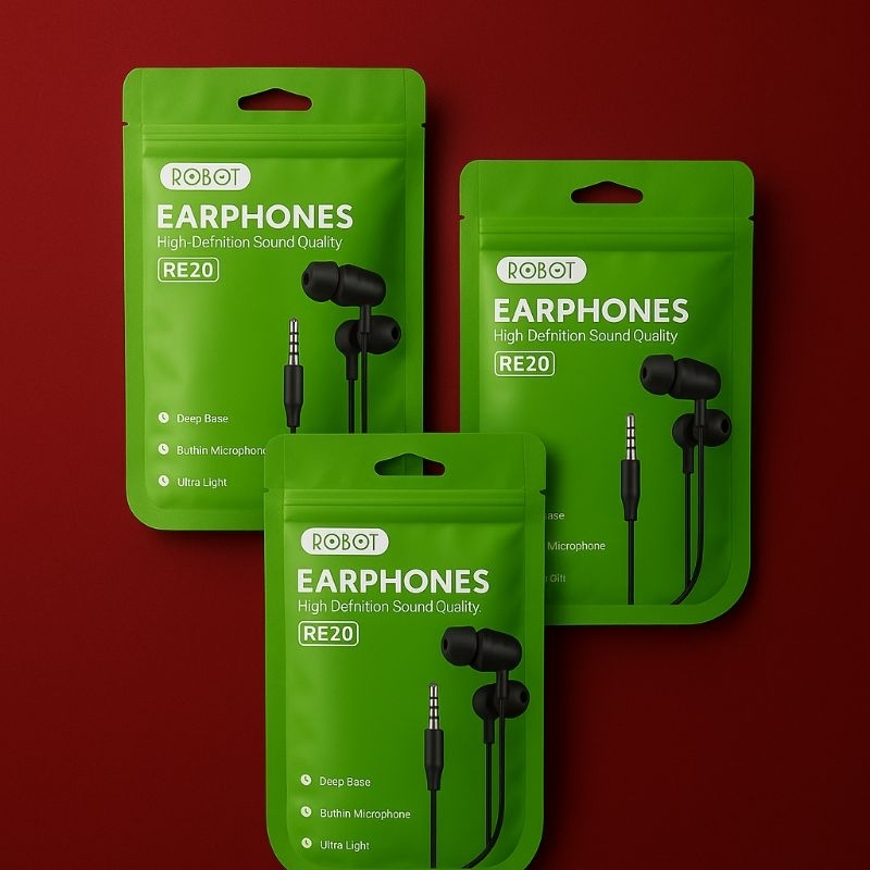 Earphone ROBOT RE20, Headset ROBOT RE20, hetset Robot RE20 karet plastik