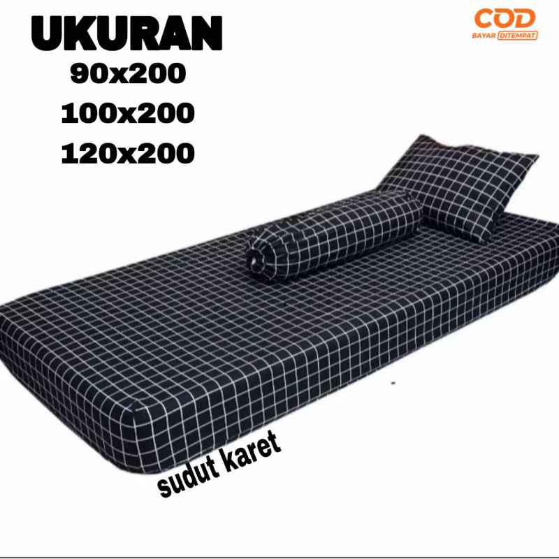 SPREI SINGLE SUDUT KARET UKURAN 90x200 100x200 120x200 | sprei aeshetic | sprei kotak hitam | sprei 
