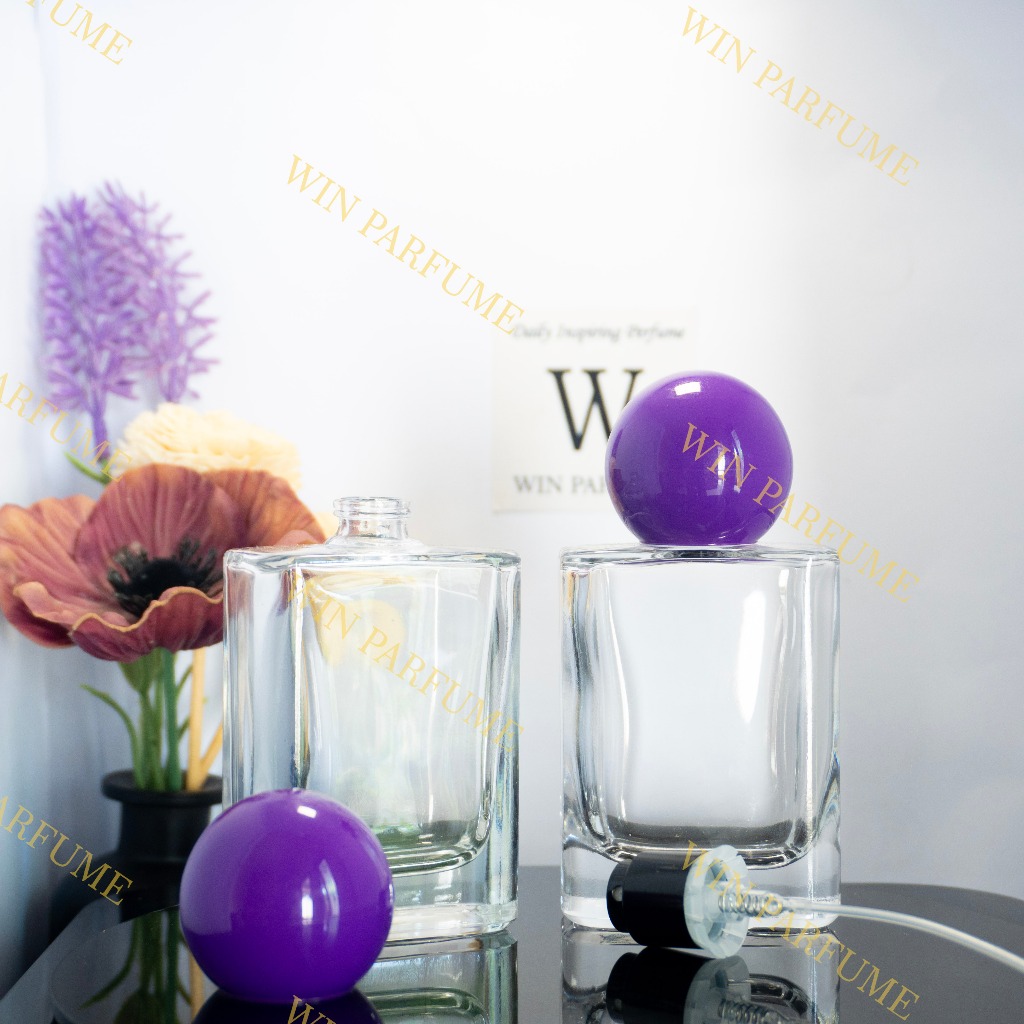 Botol Parfume Mewah 50ml Platinum Semi Press Tutup Bulat Purple Ring Spray Hitam
