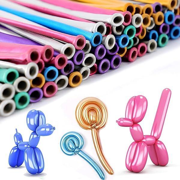 Balon Latex Twist Pentil Chrome Metalik Panjang Isi 100 Pcs