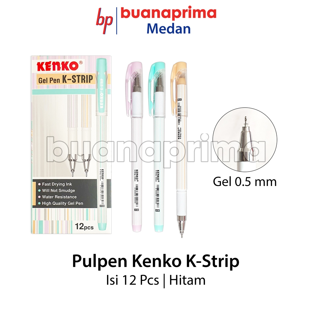 

Pulpen KENKO K-STRIP Isi 12 pcs Hitam Tip 0.5 mm Pen Cair Pena Gel Body Pastel
